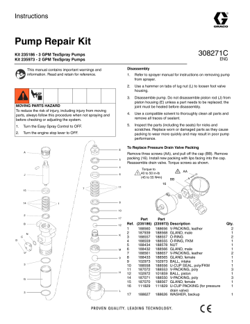 Graco 308271C Pump Repair Kit for kit 235186 and 235973 Owner's Manual | Manualzz Graco 308271C Pump Repair Kit for kit 235186 and 235973 Owner's Manual | Manualzz