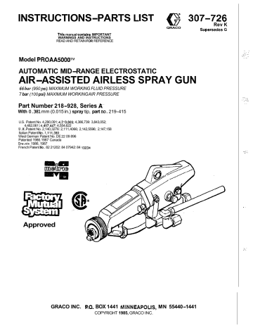 Graco K Model Pro Aa Spray Gun Owner S Manual Manualzz