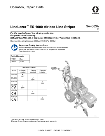 Graco 3A4603A, LineLazer™ ES 1000 Airless Line Stripers Owner's Manual | Manualzz Graco 3A4603A, LineLazer™ ES 1000 Airless Line Stripers Owner's Manual | Manualzz