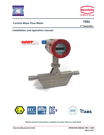 Kobold Tmu Mass Flow Meter Monitor Coriolis Operating Instructions