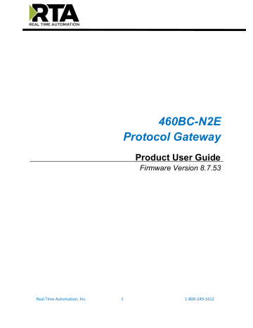 Real Time Automation 460BC BACnet/IP Gateway User Guide | Manualzz Real Time Automation 460BC BACnet/IP Gateway User Guide | Manualzz