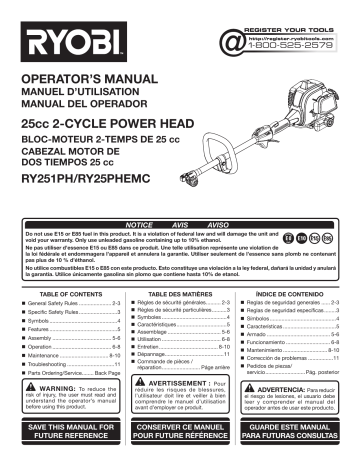 Ryobi Ry Ss Cycle Full Crank Attachment Capable Straight Shaft