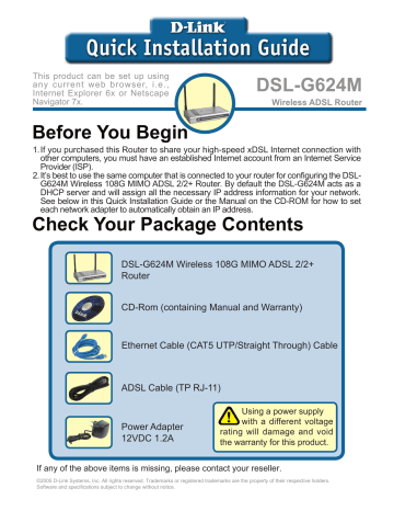 D-Link DSL-G624M Quick Installation Manual | Manualzz D-Link DSL-G624M Quick Installation Manual | Manualzz