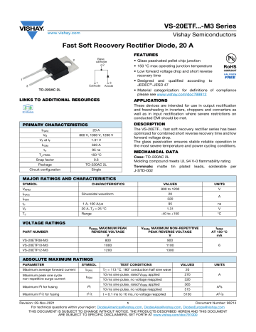 Vishay VS 20ETF08 M3 Data Sheet Manualzz