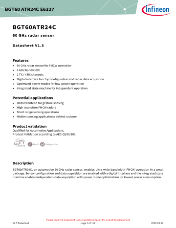 Infineon BGT60ATR24C Radar Data Sheet Manualzz