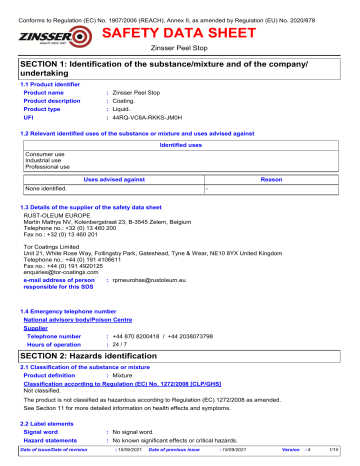 Zinsser Peel Stop Technical Data Sheet Manualzz