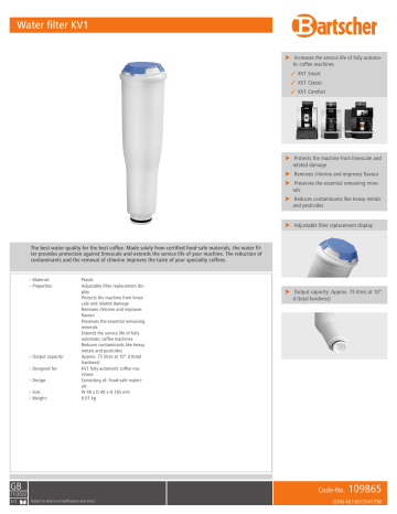 Bartscher 109865 Water filter KV1 Data sheet | Manualzz Bartscher 109865 Water filter KV1 Data sheet | Manualzz