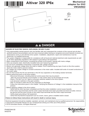 Schneider Electric ATV320 IP6x GV2 adaptor VW3A9922 Instruction Sheet | Manualzz Schneider Electric ATV320 IP6x GV2 adaptor VW3A9922 Instruction Sheet | Manualzz