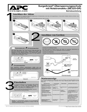 Schneider Electric SurgeArrest + Battery Backup BE325-GR Benutzerhandbuch | Manualzz Schneider Electric SurgeArrest + Battery Backup BE325-GR Benutzerhandbuch | Manualzz