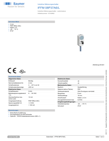 Baumer IFFM 08P37A6 L Inductive Proximity Switch Data Sheet Manualzz