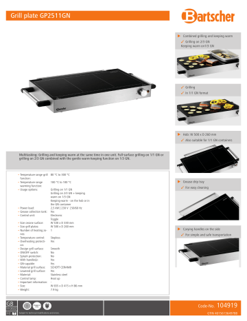 Bartscher 104919 Grill plate GP2511GN Data sheet | Manualzz Bartscher 104919 Grill plate GP2511GN Data sheet | Manualzz