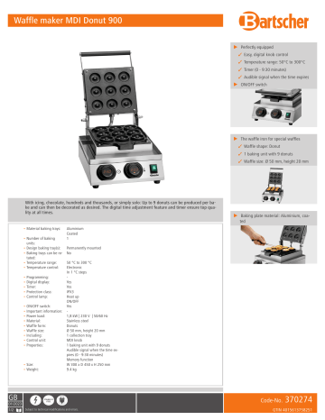 Bartscher 370274 Waffle maker MDI Donut 900 Data sheet | Manualzz Bartscher 370274 Waffle maker MDI Donut 900 Data sheet | Manualzz