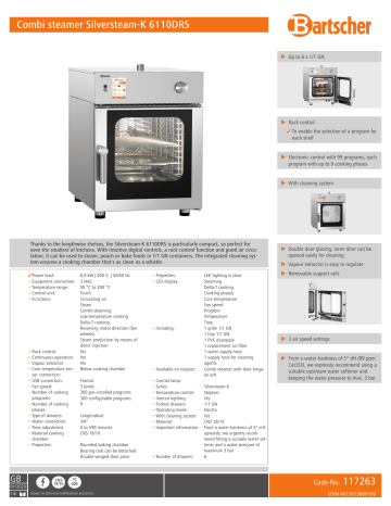 Bartscher 117263 Combi steamer Silversteam-K 6110DRS Data sheet | Manualzz Bartscher 117263 Combi steamer Silversteam-K 6110DRS Data sheet | Manualzz