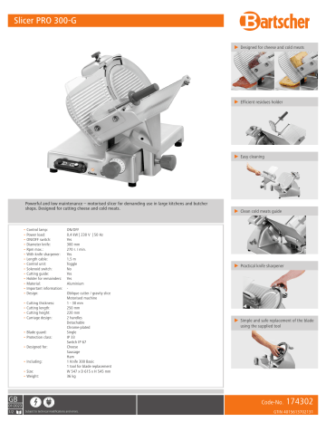 Bartscher 174302 Slicer PRO 300-G Data sheet | Manualzz Bartscher 174302 Slicer PRO 300-G Data sheet | Manualzz