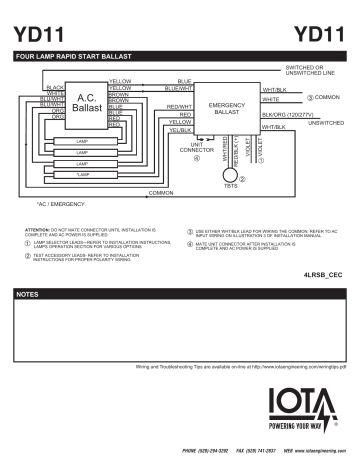 IOTA I320 HE Emergency Ballast Wiring Diagram Manualzz