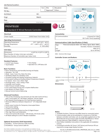 Lg Premtb Standard Iii Wired Remote Controller Instructions Manualzz