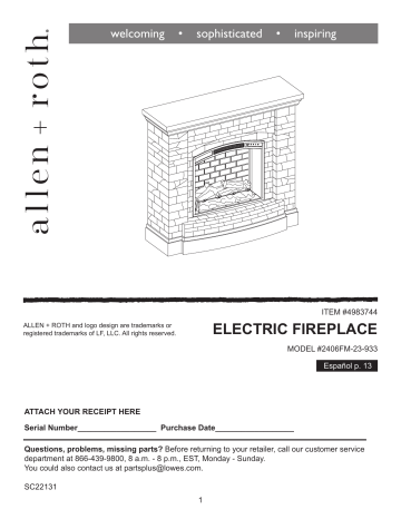 Panasonic allen + roth Electric Fireplace User Guide | Manualzz
