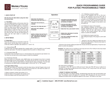 WarmlyYours PLS750C Programmable Timer Quick Programming Guide | Manualzz