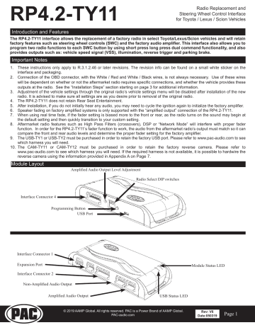 PAC RP4.2-TY11 RadioPRO 4 Radio Replacement Interface for Select Toyota Vehicles Instruction manual | Manualzz PAC RP4.2-TY11 RadioPRO 4 Radio Replacement Interface for Select Toyota Vehicles Instruction manual | Manualzz