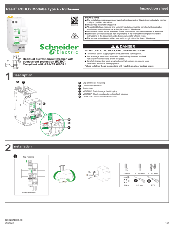 Schneider Electric Resi9 RCBO 2 Modules Type A - R9D***** Instruction Sheet | Manualzz Schneider Electric Resi9 RCBO 2 Modules Type A - R9D***** Instruction Sheet | Manualzz