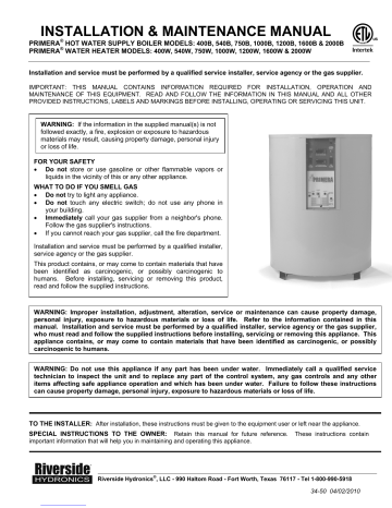Primera 1200W, 1600B, 2000W Installation & Maintenance Manual | Manualzz Primera 1200W, 1600B, 2000W Installation & Maintenance Manual | Manualzz