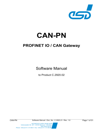 ESD CAN-PN PROFINET-IO/CAN-Gateway Owner's Manual | Manualzz ESD CAN-PN PROFINET-IO/CAN-Gateway Owner's Manual | Manualzz