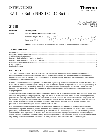 Thermo Fisher Scientific Ez Link Sulfo Nhs Lc Lc Biotin User Guide