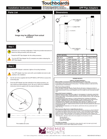 Premier Mounts APP-1824 1.5 in. NPT Adjustable-Height Pipe Adapter Installation instructions | Manualzz