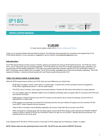 Paradox IP180 Installation Manual | Manualzz Paradox IP180 Installation Manual | Manualzz