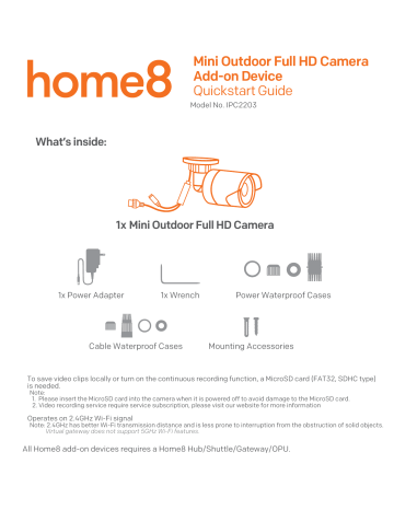 Home8 Mini Outdoor Full HD Camera Quick Start Guide | Manualzz Home8 Mini Outdoor Full HD Camera Quick Start Guide | Manualzz