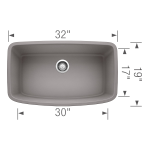 BLANCO 441775 VALEA Undermount Granite Composite 32 in. Single Bowl Kitchen Sink Specification