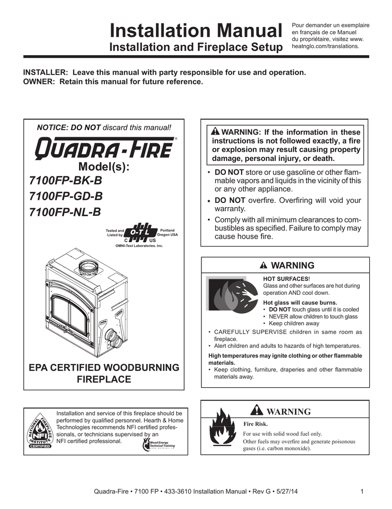 Quadra-Fire 7100FP Installation manual | Manualzz