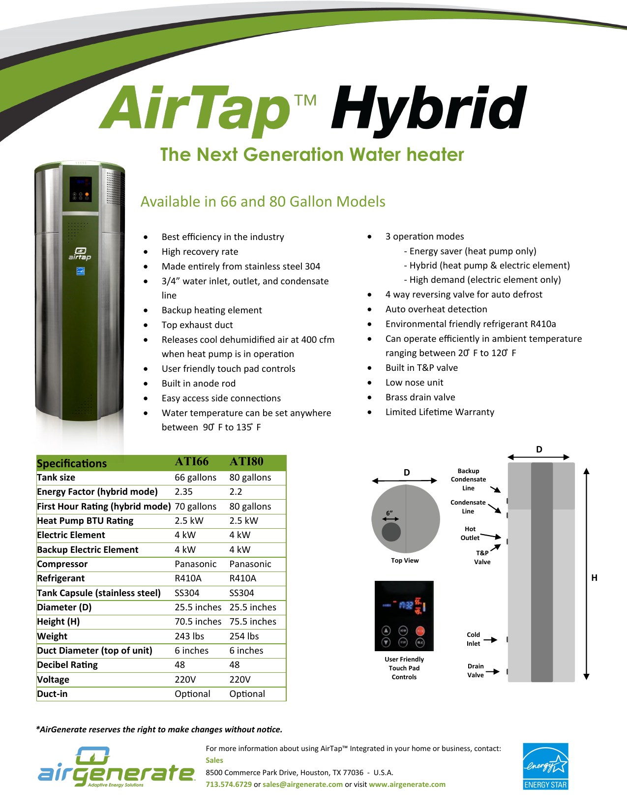 Airtap Hybrid Specification Sheet Manualzz