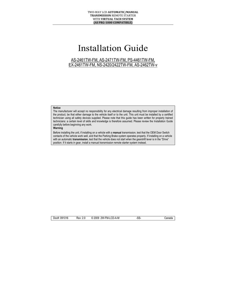 Autostart AS6450VTWFM Installation guide Manualzz