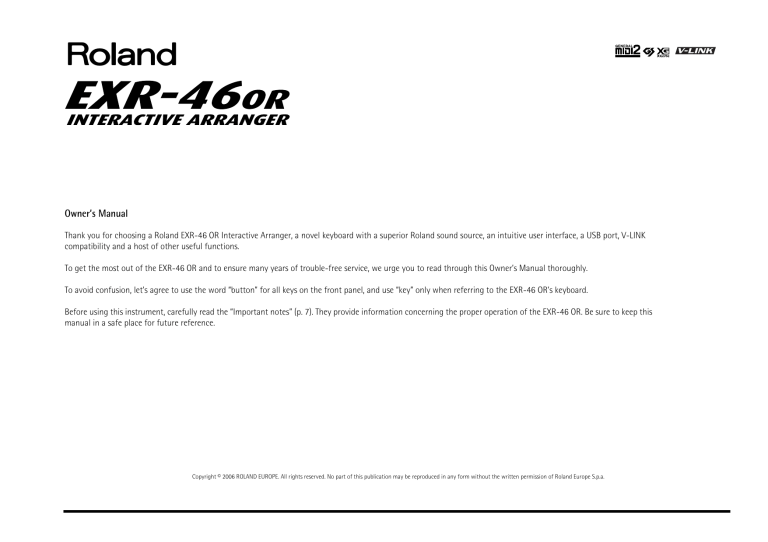 Roland Exr 46or Exr 46 Or Owner S Manual Manualzz