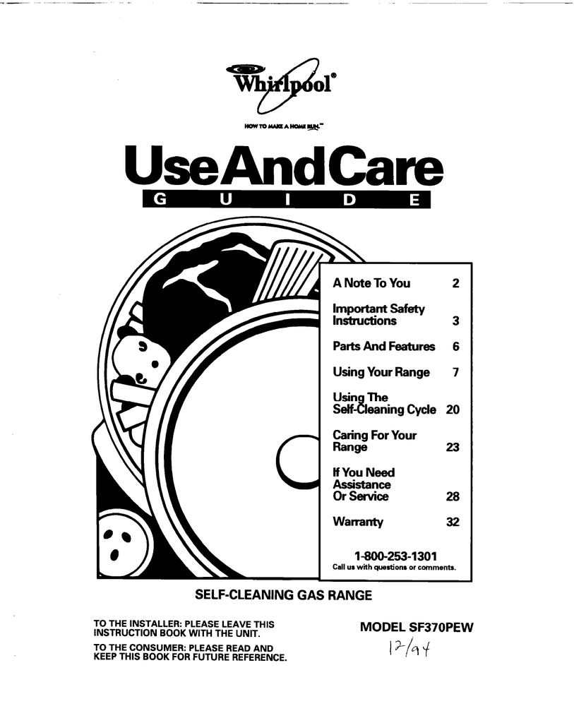 Whirlpool SF370PEW Range User manual Manualzz