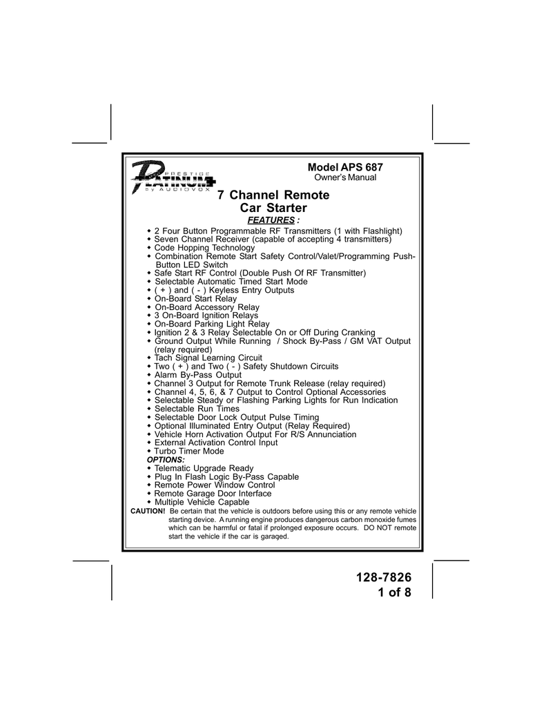 prestige remote start manual