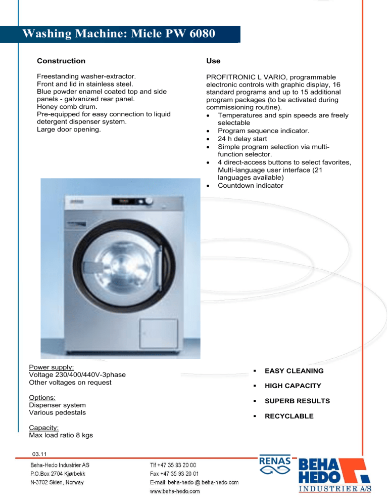 Miele PW 6101 User manual Manualzz