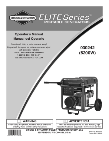 Know Your Generator. Briggs & Stratton 030242, 30242, Elite 030242 | Manualzz