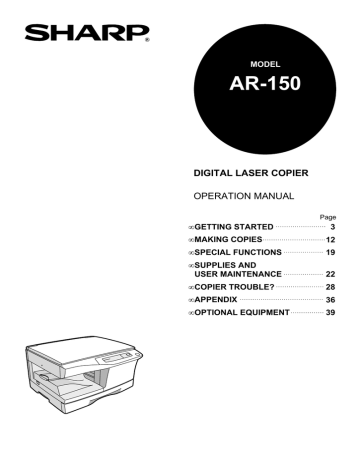 Sharp AR-150 SERIES Specifications | Manualzz