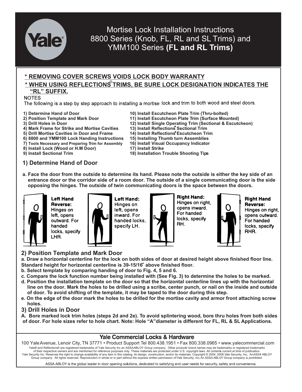 Yale MORTISE 8800 SERIES User manual | Manualzz