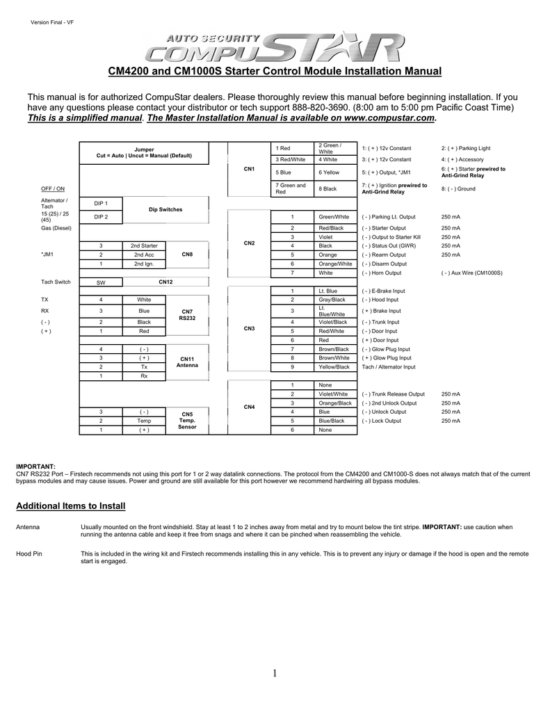 Compustar Remote Start Wiring Diagram User Manual