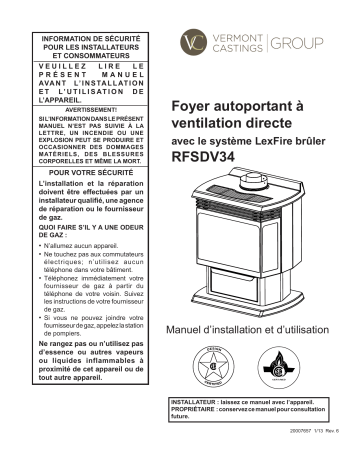 Vermont Castings | Manuel utilisateur | Foyer autoportant à ventilation  directe RFSDV34 | Manualzz