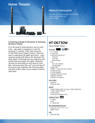 Samsung | 7.1 CH BLU-RAY HT-D6730W | User manual | HT-D6730W Home Theater | Manualzz