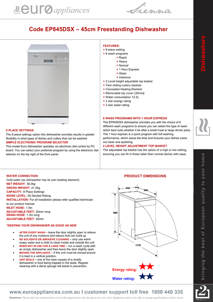 delonghi 45cm stainless steel dishwasher
