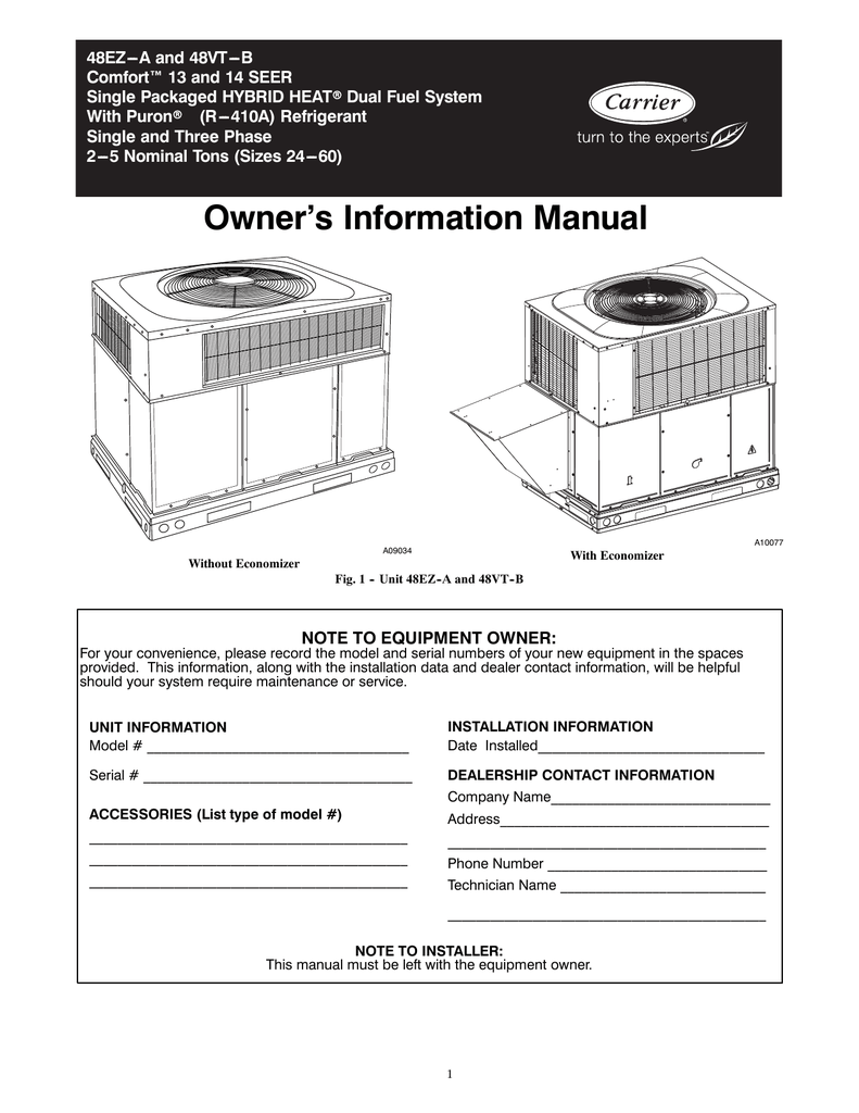 Carrier fa4bnf030 manual