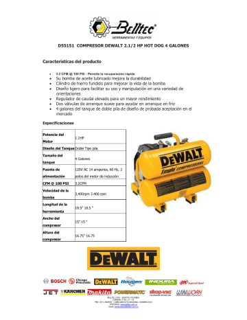 Manual de usuario | D55151 COMPRESOR DEWALT 2.1/2 HP HOT DOG 4 GALONES |  Manualzz