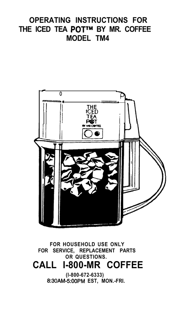 Mr. Coffee Instruction Manual iced tea maker TM1