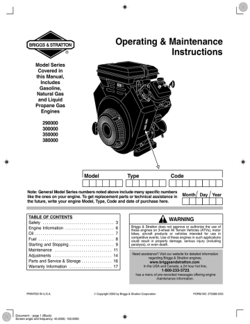 8 pages 1987 Briggs & Stratton 4 Cycle Engine Maintenance Guide 