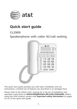 AT&T CL2909WH Landline Phone Quick Start Guide